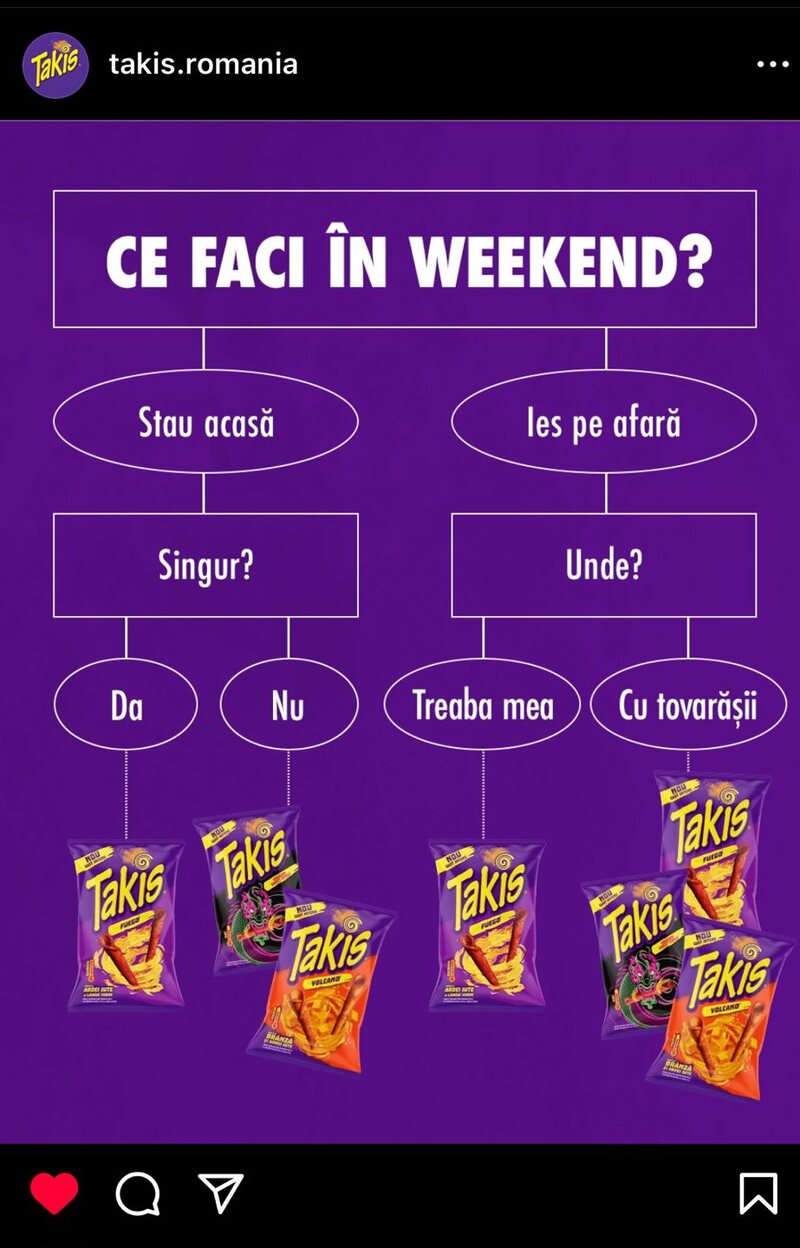 Takis Romania Instagram post: Ce faci în weekend?